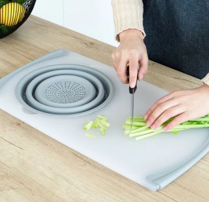 Long Thickened Sink Cutting Board with Folding Drain Basket - Smokey Gray